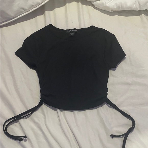 Black Ruched Crop Top - Picture 1 of 1